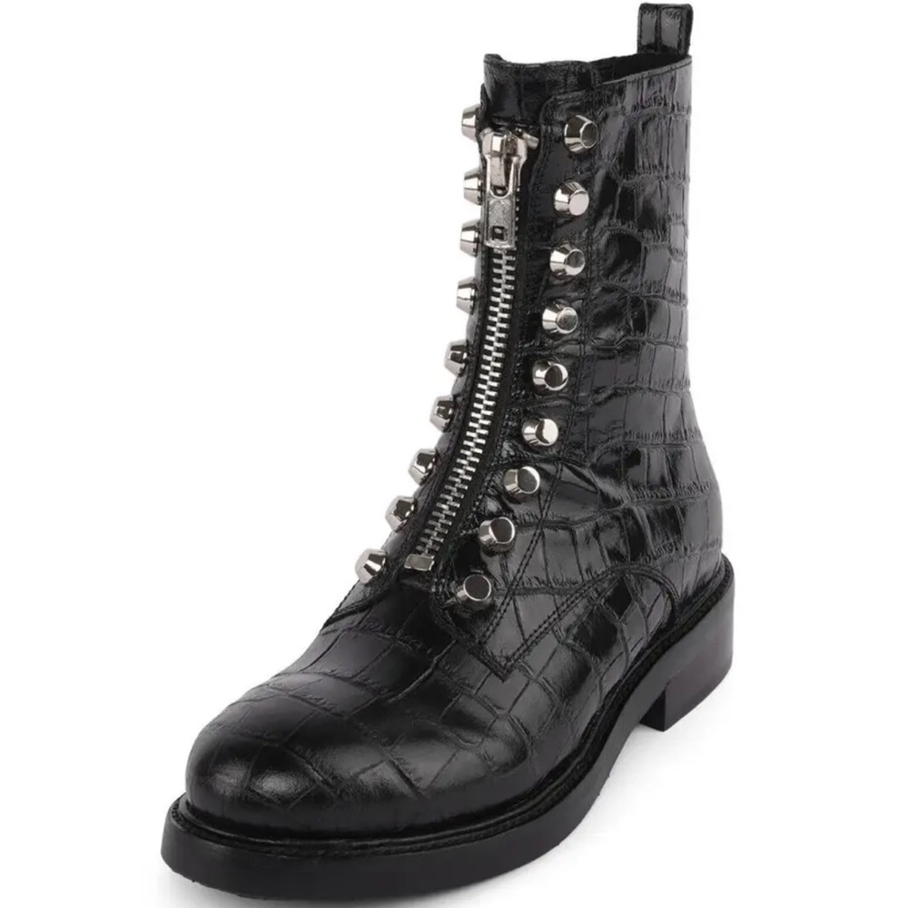 Jeffrey Campbell Tonette Black Croc embossed silver detailing Moto boot size 9.5